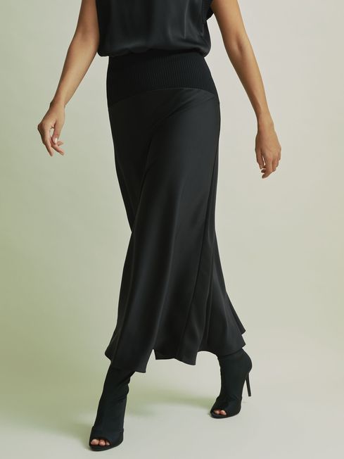 Black satin midi skirt australia best sale
