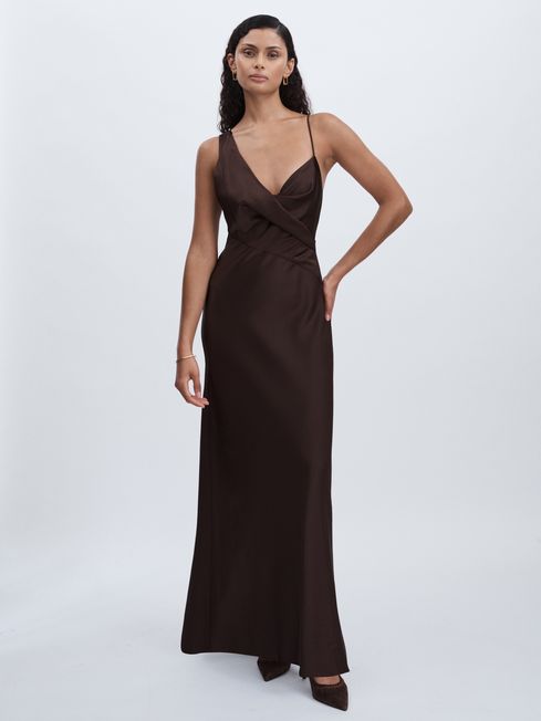 Significant Other Asymmetric Draped Maxi Dress in Chocolate REISS USA