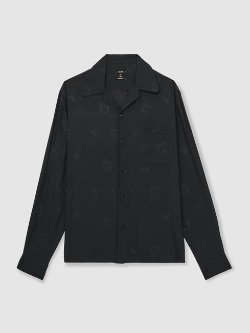 Reiss Navy Aperitif Cocktail-Jacquard Faille Shirt