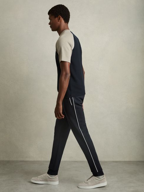 Reiss Navy Epping Interlock Piped Drawstring Joggers