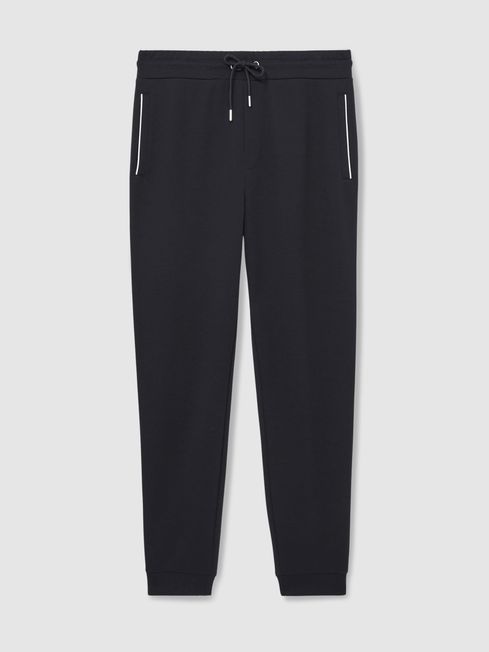 Reiss Navy Epping Interlock Piped Drawstring Joggers