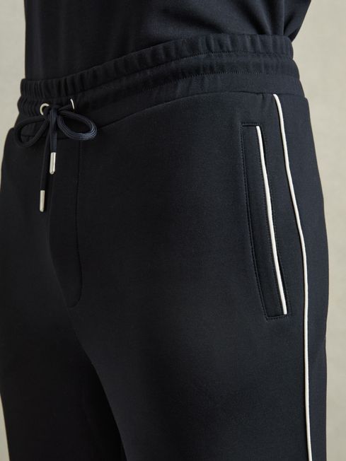 Reiss Navy Epping Interlock Piped Drawstring Joggers