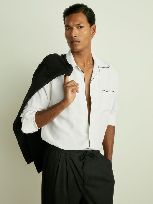 Reiss White Aperitif Cocktail-Jacquard Faille Shirt