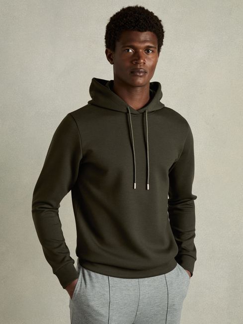 Reiss Forest Green Fabien Interlock Jersey Hoodie