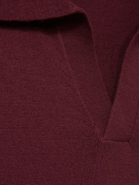 Reiss Claret Red Duchie Merino Wool Open Collar Polo Shirt