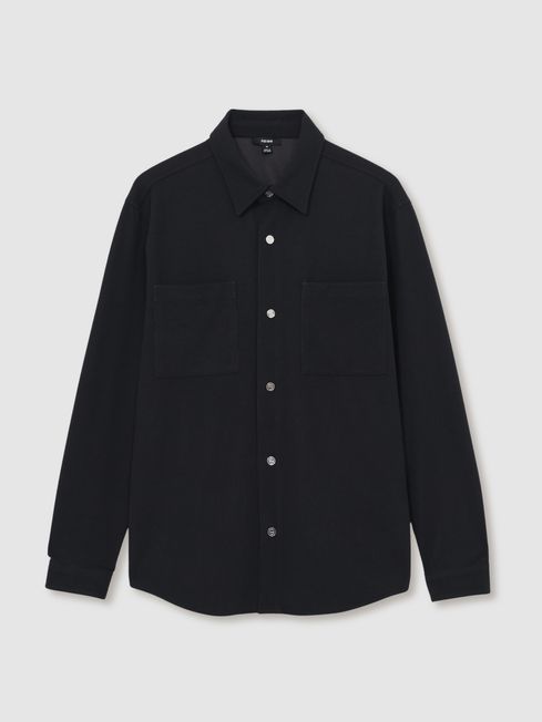 Reiss Navy Fitzroy Brushed Corduroy Press-Stud Overshirt