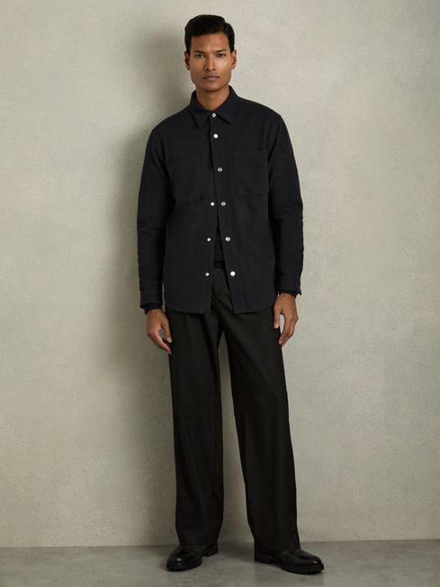 Reiss Navy Fitzroy Brushed Corduroy Press-Stud Overshirt