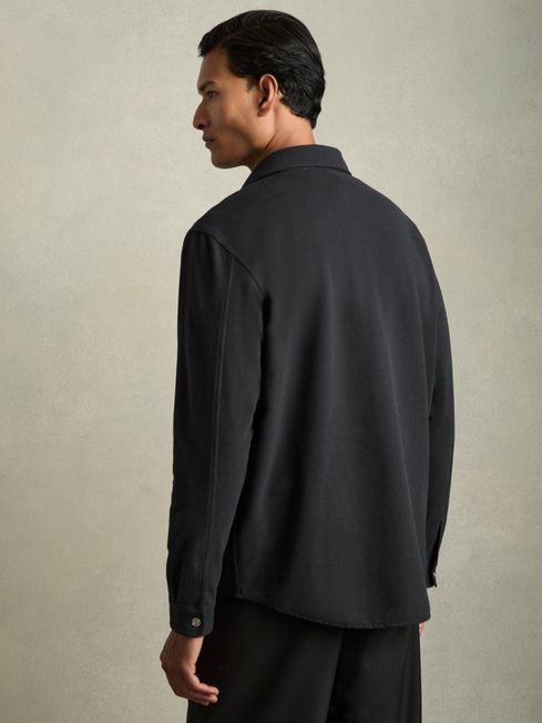 Reiss Navy Fitzroy Brushed Corduroy Press-Stud Overshirt