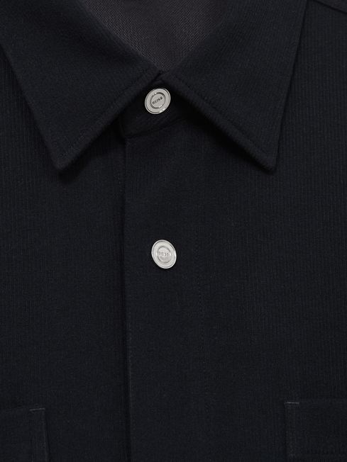 Reiss Navy Fitzroy Brushed Corduroy Press-Stud Overshirt