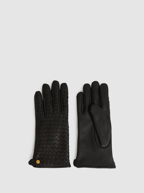 Reiss Giana Woven Leather Gloves REISS Rest of World