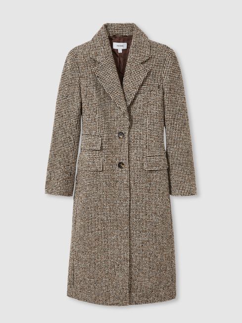 Petite Wool Blend Houndstooth Check Coat in Brown Check REISS USA