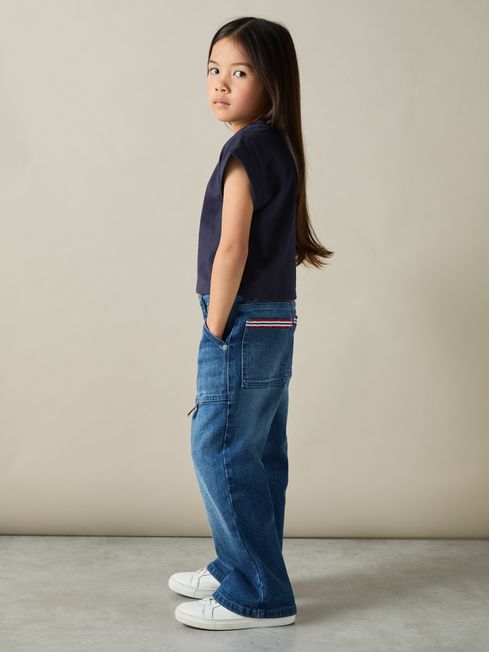 Reiss Navy Terry 4-9 yrs Cotton-Jersey Cropped T-Shirt
