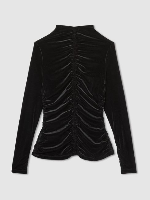 Black ruched long sleeve top cheap