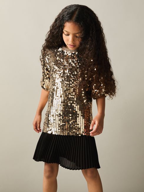 13 14 yrs Sequin T Shirt Dress in Gold REISS Canada