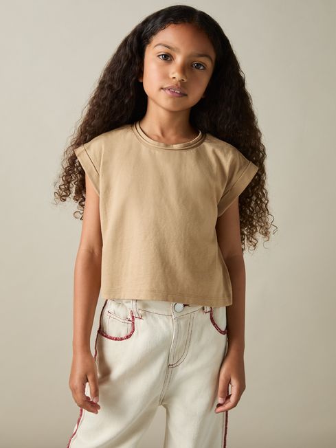 Reiss Camel Terry 9-13 yrs Cotton-Jersey Cropped T-Shirt