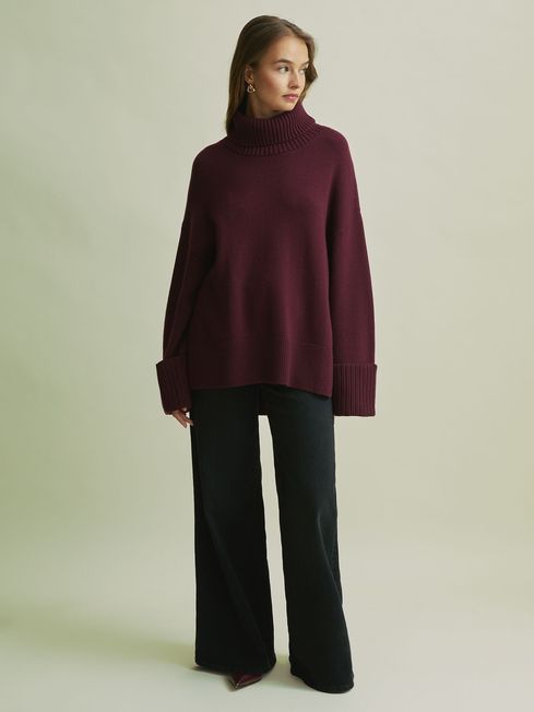Ladies burgundy polo neck jumper online