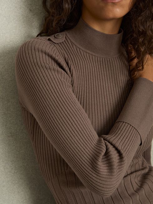 Reiss Mink Vienne Rib-Knit High-Neck Top