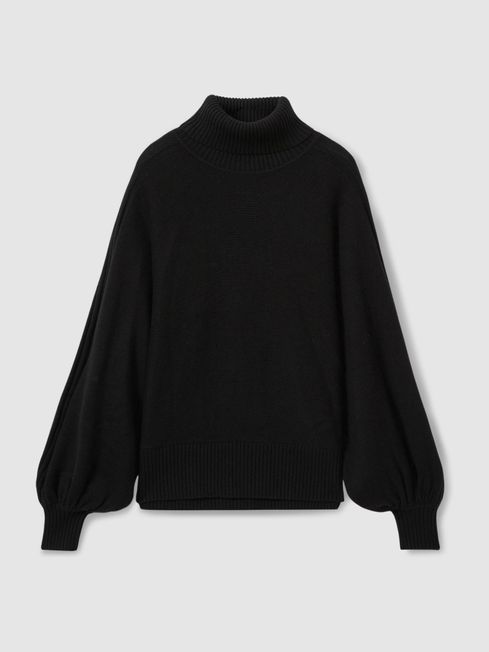 Florere Wool Blend Roll Neck Jumper in Black REISS Ireland