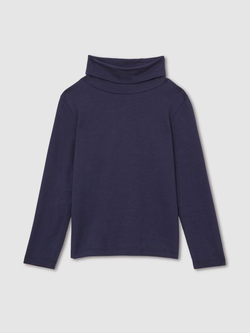 Reiss Navy Carey 4-9 yrs Cotton-Jersey Roll-Neck Top with Stretch