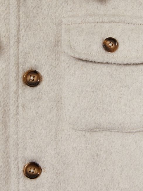 Removable-Hood Brushed-Twill Overshirt with Wool in Stone