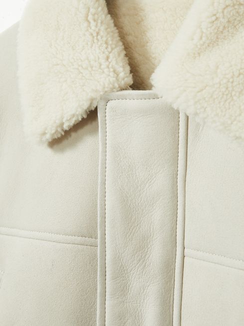 Reiss Off White Strava Atelier Suede Zip-Through Shearling Jacket