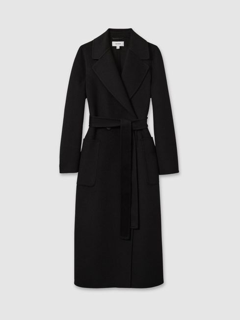 Reiss Lucia Black Petite Wool Blend Double Breasted Blindseam Coat US 6
