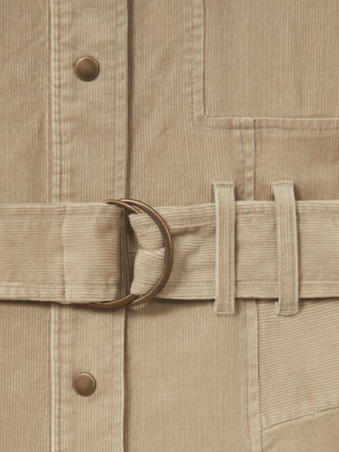 Reiss Neutral Mara Cotton Corduroy Tapered Jumpsuit With Stretch