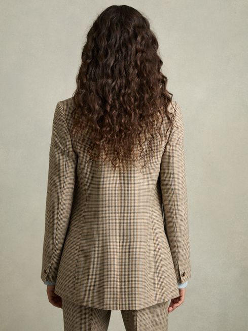 Reiss Brown Check Vida Wool Double-Breasted Houndstooth-Check Blazer