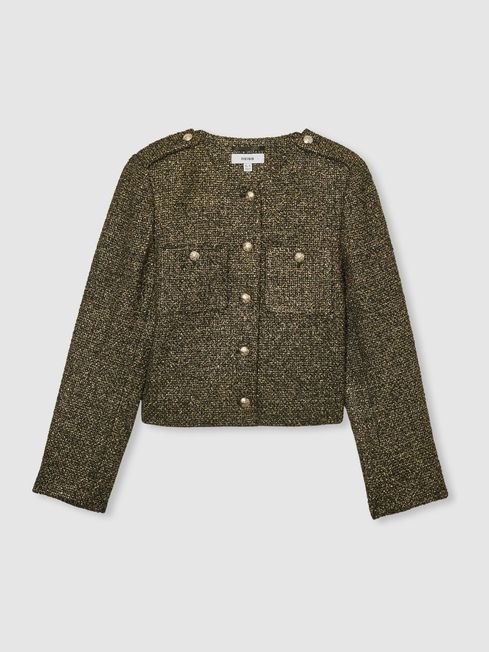Reiss Gold Wynee Lamé-Tweed Jacket