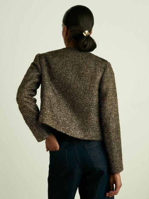 Reiss Gold Wynee Lamé-Tweed Jacket