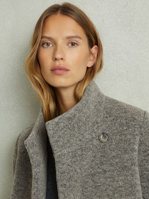 Knitted Funnel Neck Coat in Grey REISS USA
