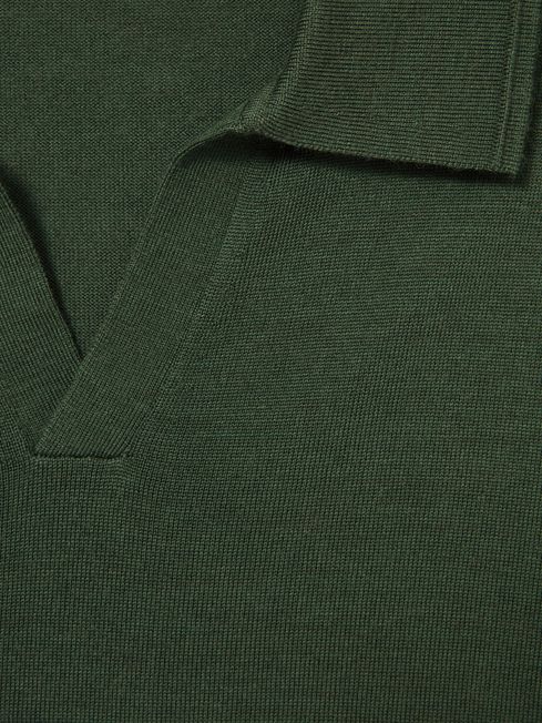 Merino Wool Half-Zip Polo Shirt in Dark Kale Green