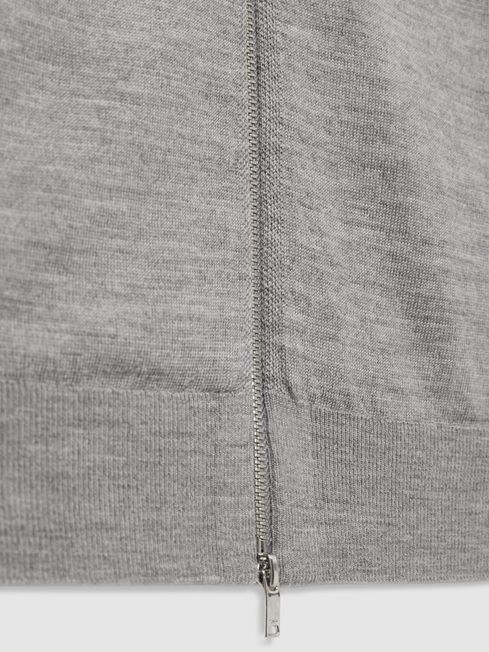 Reiss Warm Grey Melange Hampshire Merino Wool Zip-Through Cardigan