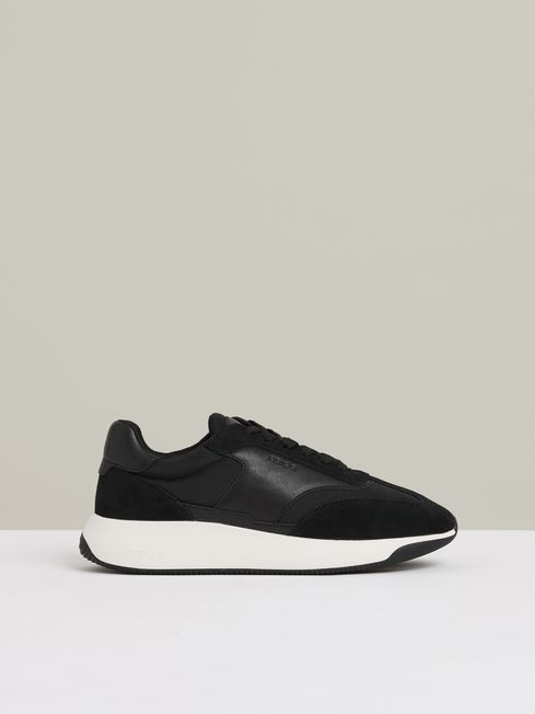 Reiss Black/White Emmett Leather Suede Running Trainers