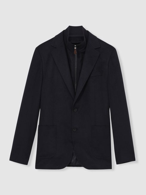 Reiss Navy Patch Regular-Fit Single-Breasted Blazer With Gilet Insert