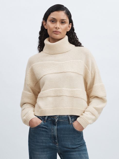 Cream cashmere polo neck jumper top