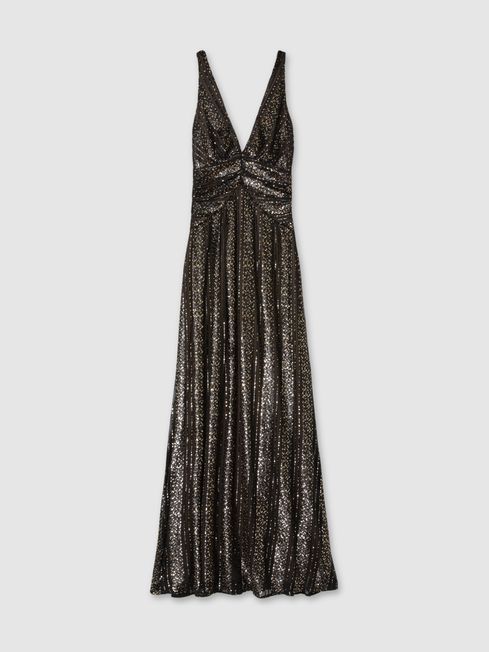 Halston Plunge Neck Maxi Dress Black 10