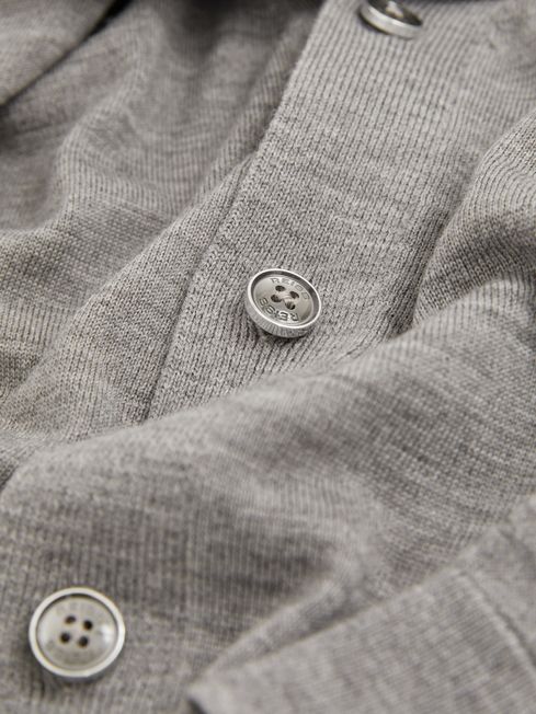 Merino Wool Shawl-Collar Cardigan in Warm Grey Melange