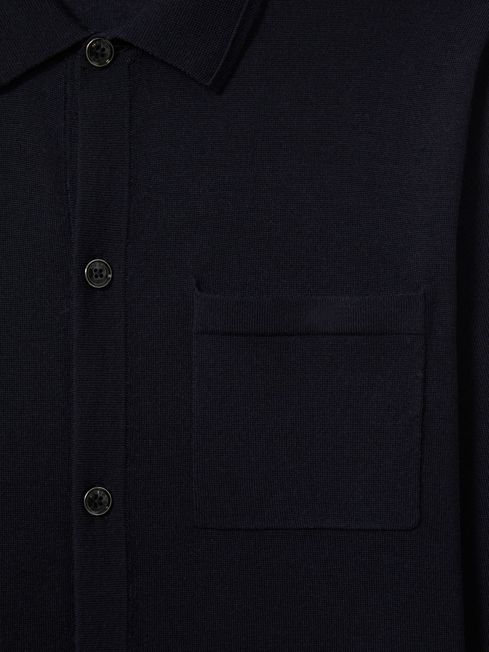 Merino Wool Button-Through Cardigan in Navy