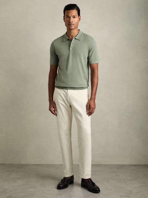 Reiss Herb Green Manor Merino Wool Short-Sleeve Polo Shirt