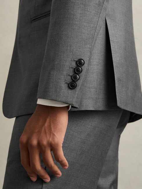 Reiss Grey Aspire Slim-Fit Single Breasted Wool Suit Jacket