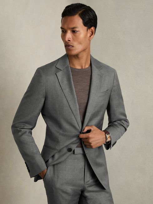 Reiss Grey Aspire Slim-Fit Single Breasted Wool Suit Jacket