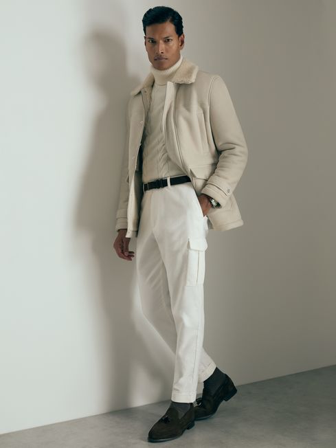 Atelier Cotton Moleskin Cargo Trousers in White REISS Canada
