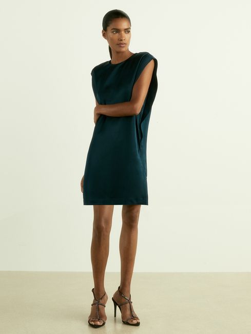 Satin Sleeveless Tunic Dress in Teal