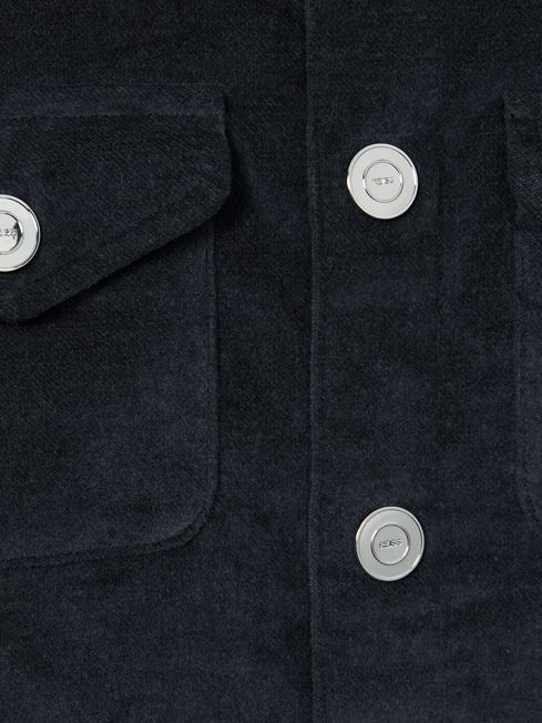 Velvet Press-Stud Overshirt in Dark Grey