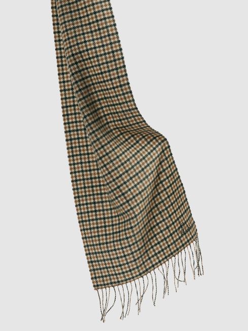 Reiss Camel/Green Multi Marsh Wool-Cashmere Houndstooth-Check Scarf