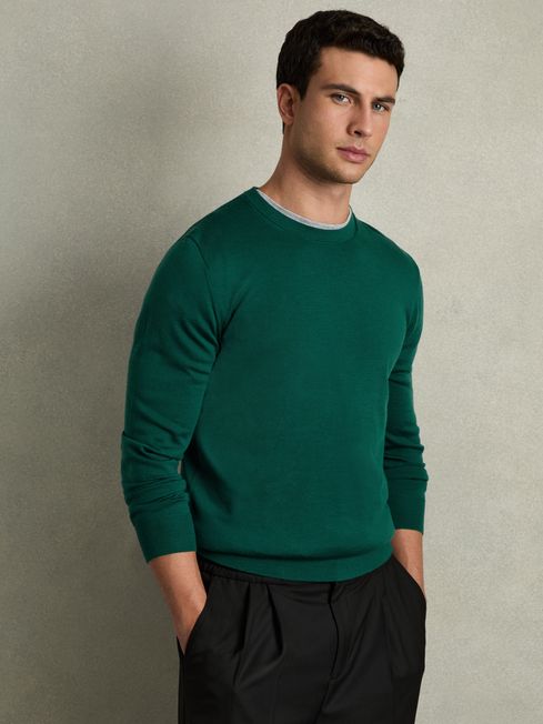 Reiss Opal Green Wessex Merino Wool Crew Neck Jumper