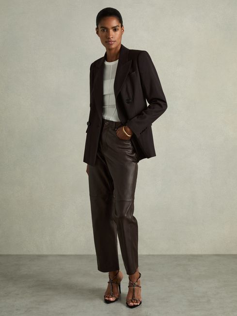 Reiss Chocolate Verona Leather Slim Leg Trousers
