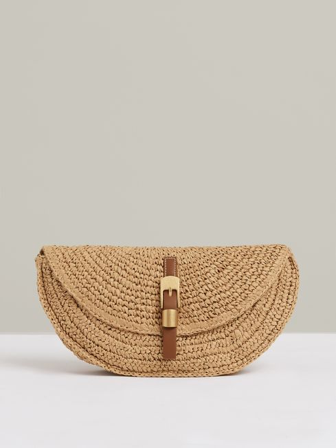 Raffia Half Moon Clutch Bag in Natural