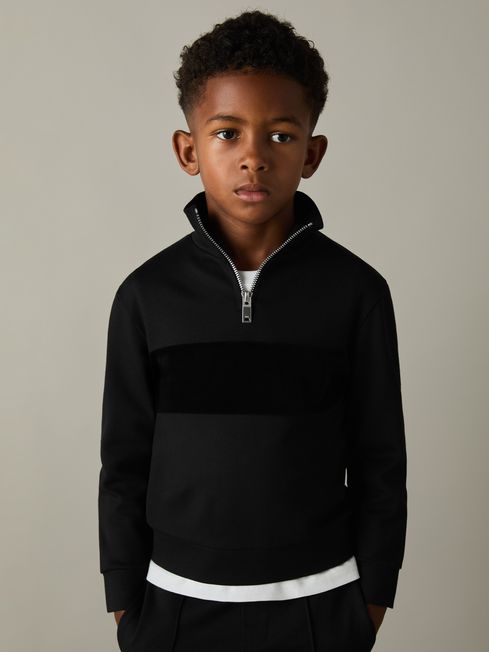 Reiss Selin Slim Fit Half Zip Funnel Neck Velour Sweatshirt REISS Rest of World